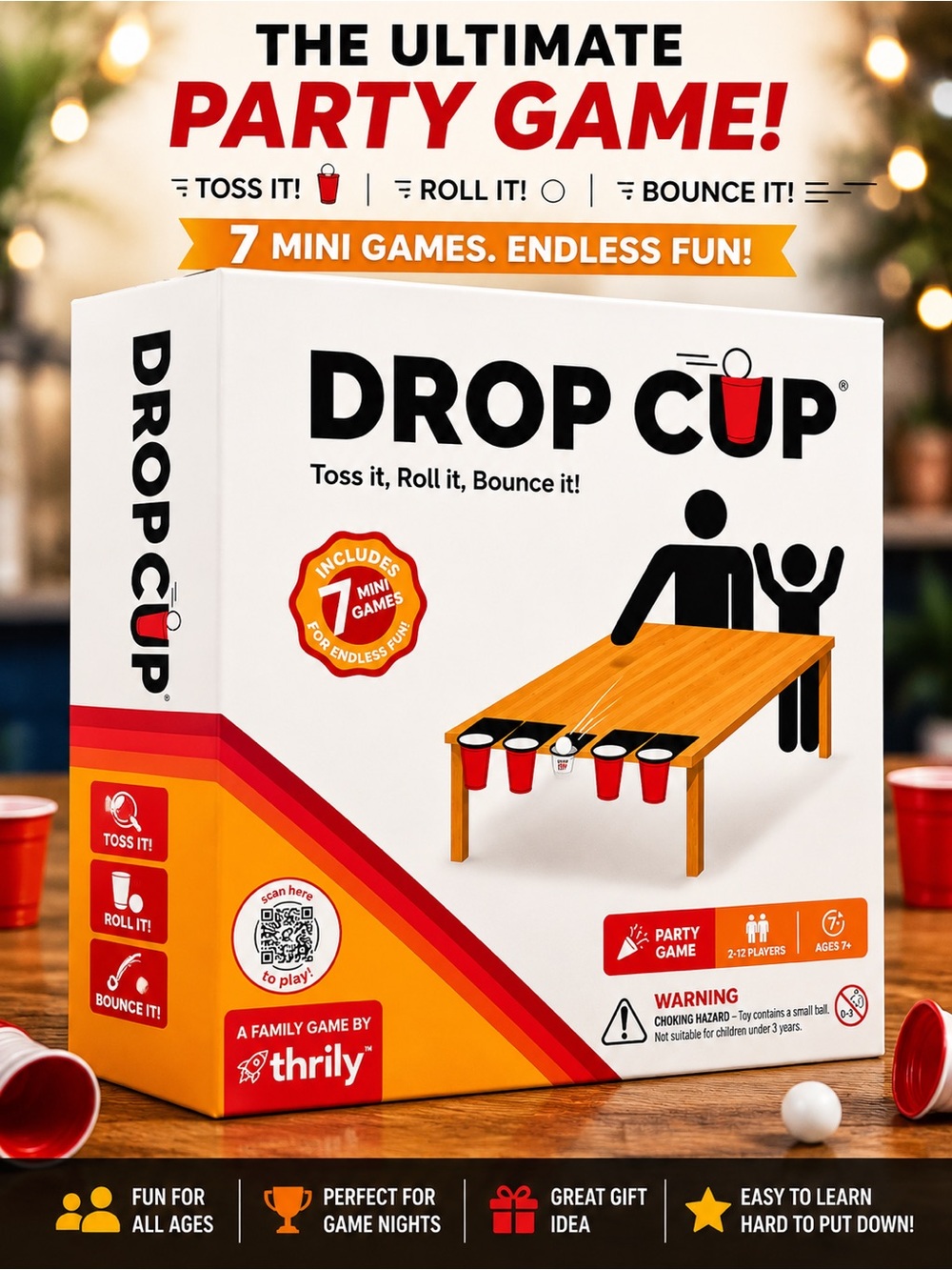 Drop Cup Party Game - Ages 7+, 2-12 Players